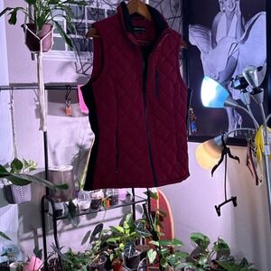 Andrew Marc Quilted Burgundy Black Trim Zip Vest Women's Size M